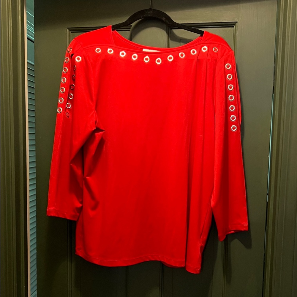 Susan Graver Scarlet Blouse with Grommet Details